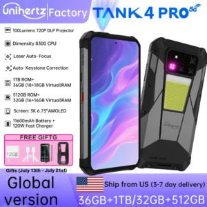 kf-Seac7049df2ea4312b2f0ce66816fb597f 【Ship from US EU】Unihertz 8849 Tank 4 Pro Smartphone Android 14 with 720P Projector 36GB+1TB Dimensity 8300 5G 11600mAh AMOLED