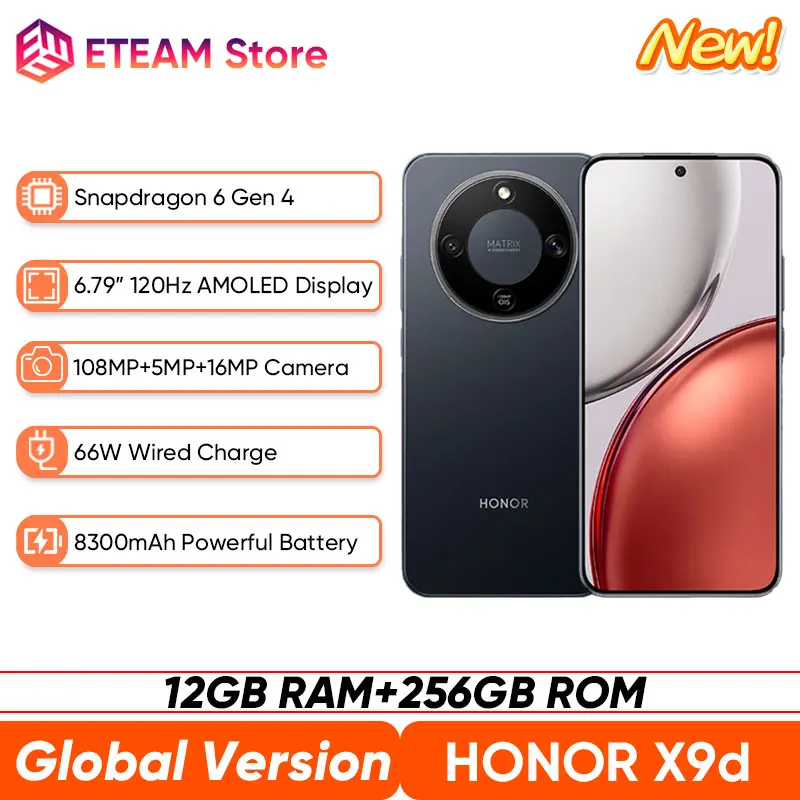 2025 New HONOR X9d Global Version 5G Smartphone 6.79" 120Hz AMOLED Display 8300mAh Batteey Anti drop Waterproof Phone 108MP NFC