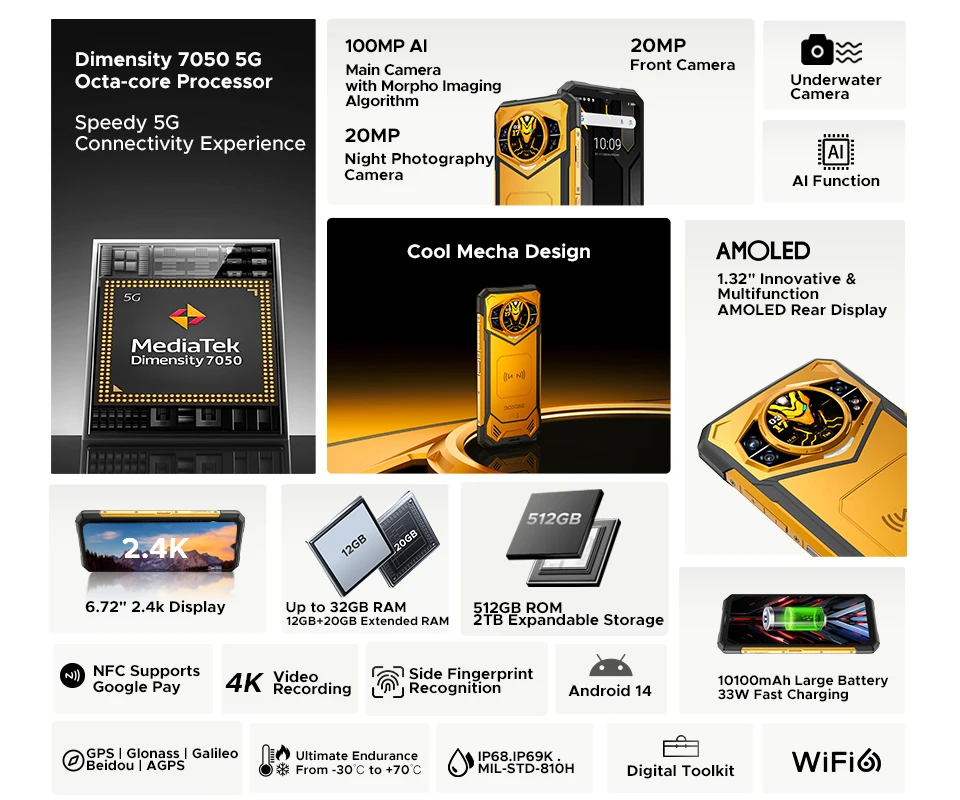 World Premiere DOOGEE S200 X 5G Rugged Phone 12+512GB Smartphone 6.72” FHD+120Hz IPS screen Dimensity 7050 10100mAh battery 33W - Image 2