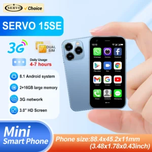 kf-Sf8b9be6716c643ceb0d0e69d83f46d60l SERVO 15SE Mini Smartphone 3G WCDMA Android System WiFi Hotspot Play Store 3.0" Display Small Palm Smart Phones Dual SIM Standby