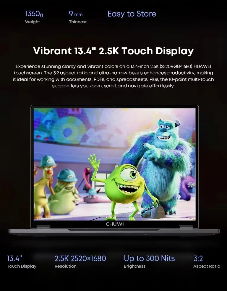 CHUWI FreeBook Tablet Laptop2-in-1 Intel N150 13.5'' FHD Touch Screen 16GB LPDDR5 RAM 512GB SSD WIFI6 BT5.2 Windows 11 Notebook - Image 6