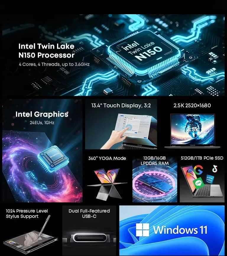 CHUWI FreeBook Tablet Laptop2-in-1 Intel N150 13.5'' FHD Touch Screen 16GB LPDDR5 RAM 512GB SSD WIFI6 BT5.2 Windows 11 Notebook - Image 4